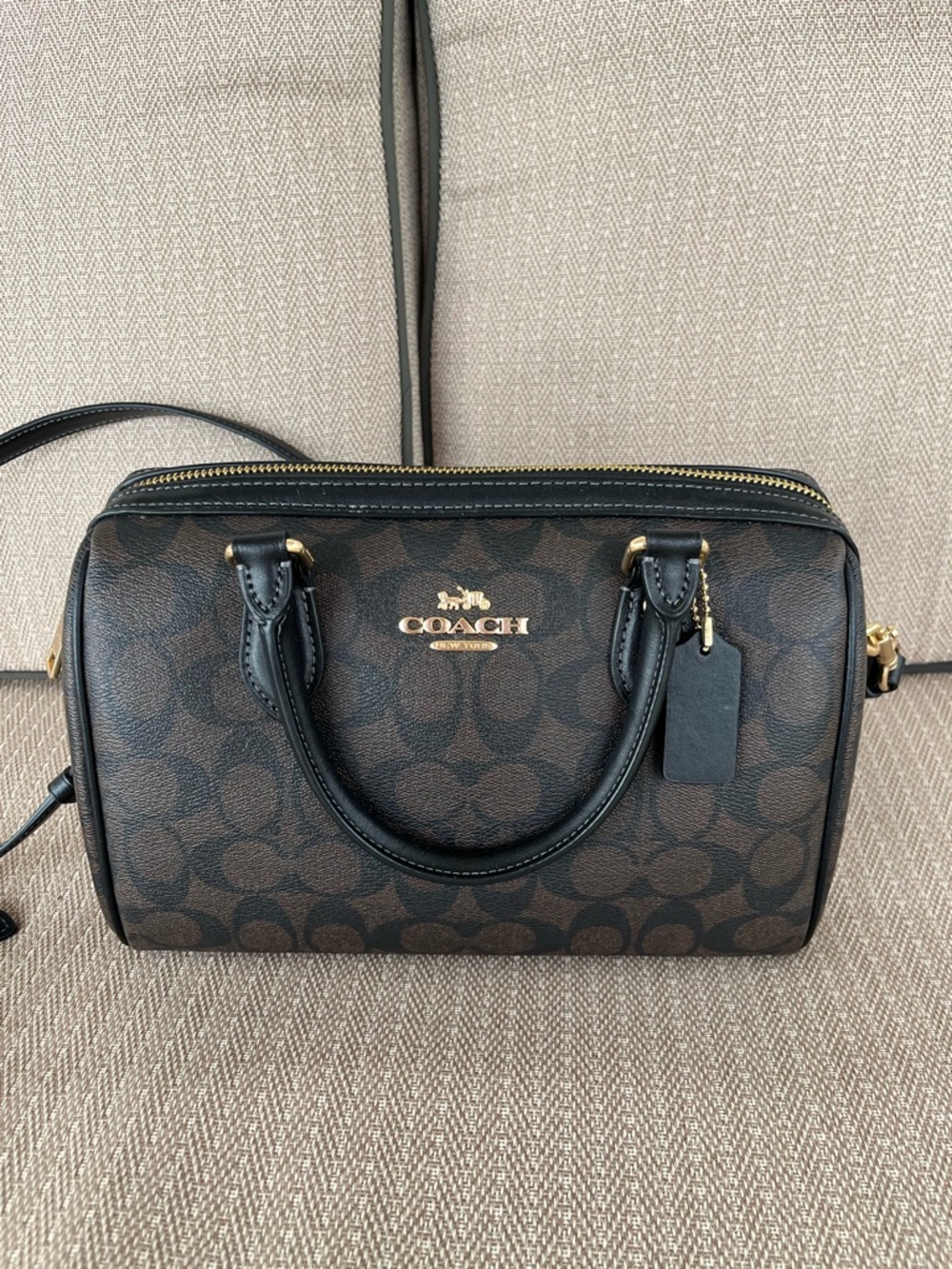 Coach Rowan Satchel Crossbody Signature Canvas Walnut Brown/Black/Gold CH280